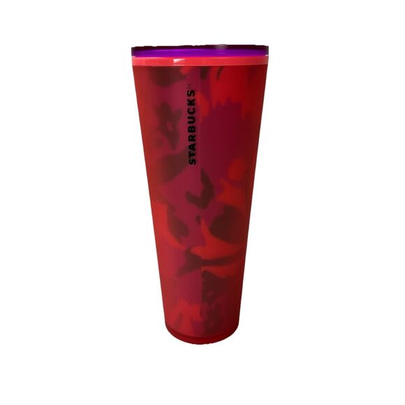 2022 Starbucks Spring Red Floral Soft Touch 24oz Tumbler Venti Cold Cup NO STRAW - Picture 1 of 4